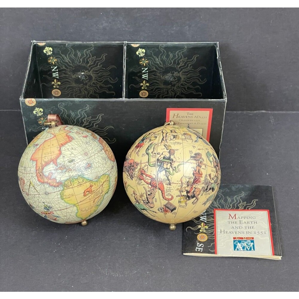 Authentic Models The Heavens and the Earth in 1551 Globe Ornaments wOriginal Box